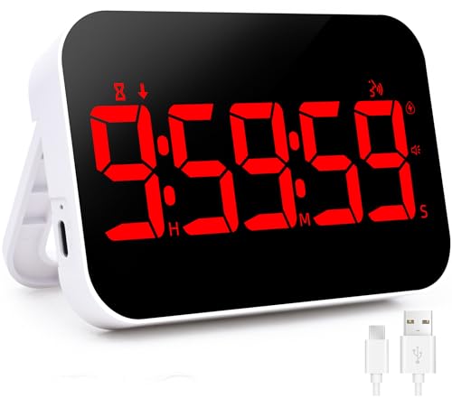 Kitchen LED Digital Timer Rechargeable, Count Down Up Digital Timer with Vioce Reminder for Kitchen Classroom Cooking Study, Vibration Mode 3 Level Adjustable Volume and Brightness, Red