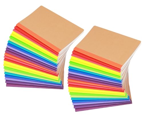 A5 Blank Notebook Bulk,48 pack Kraft Cover Blank Sketch Book Pad Travel Journals with Pastel Color Spine for Students Office, 60 Pages, 8.3”x 5.5” - style: 48pack Blank page