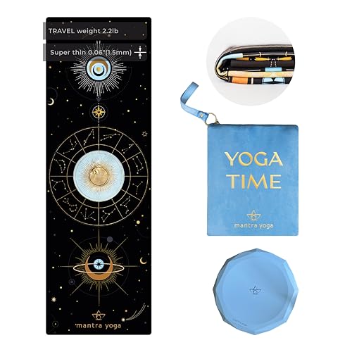 Mantra Yoga Travel PRO 1.5mm with Knee Pad - Foldable Fitness & Exercise Mat with Bag | Lightweight, Compact & Eco-Friendly | Non-Slip & Washable | For All Types of Yoga | 72" L x 24" W | 2.6 lbs - color: BlackSky
