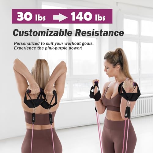 Upgraded Pilates Bar Kit with Resistance Bands Natural Latex for Women & Men, Heavy-Duty Stainless Steel Multifunctional Yoga Pilates Stick for Home Gym Exercise Fitness Equipment Full-Body Workouts - color: Purple Red