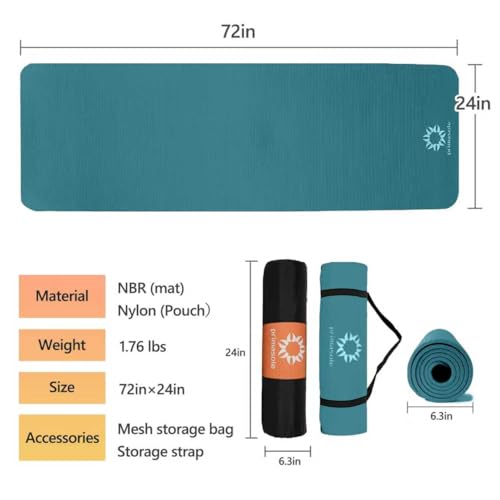 Primasole Thick Yoga Mat, 1/2-Inch Extra Thick NBR Mat with Enhanced Stability - Textured Design, Lightweight Mat with Carrying Strap & Case for Yoga, Pilates, Gym & Home Use (Dark green Colors)