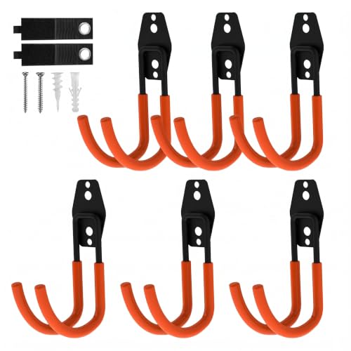 Garage Hooks, 6 Pack Large Round Wall Hooks for Hanging Heavy Duty Ladders, Bikes, Tools Ideal for Garage, Garden, Basement Utility Room Storage (Orange) - color: Orange, size: Large Round-6pcs
