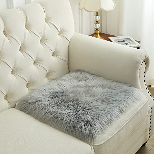 Softlife Grey Faux Fur Sheepskin Chair Cover Seat Cushion Pad Super Soft Area Rugs for Living Bedroom Sofa Dorm (1.6ft x 1.6ft) - color: Grey