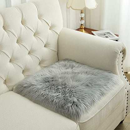 Softlife Grey Faux Fur Sheepskin Chair Cover Seat Cushion Pad Super Soft Area Rugs for Living Bedroom Sofa Dorm (1.6ft x 1.6ft) - color: Grey