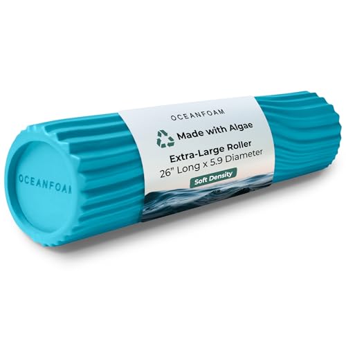Oceanfoam Tsunami Roller (Miami Blue) - Extra-Large, 26" x 5.9" - Soft, Textured Foam Roller for Physical Therapy, Back Pain, Exercise & Stretching - Wave Textured - Yoga, Athletics, & Wellness - color: Miami Blue