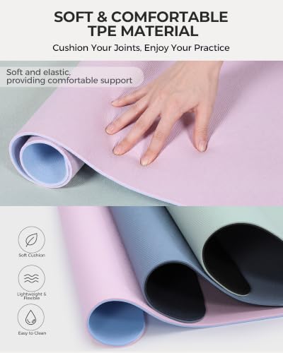 3 Pack Premium TPE Yoga Mats Non-slip, 1/4 Thick Double-sided 72"x26.8" Exercise & Fitness Mat with Carrying Strap, Odorless Cushioned Workout Mat for Yoga, Pilates, Home Gym & Meditation