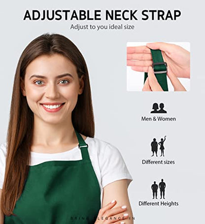 Syntus Apron for Men Women, Adjustable Cooking Kitchen Apron with 2 Pockets | Machine Washable, Firm Stitching, Stain Resistance, Long Tie Straps, 2 Pockets, Versatility, Unisex Use, Gift, BBQ - color: Basic Green Dark, style: 2 Polyester