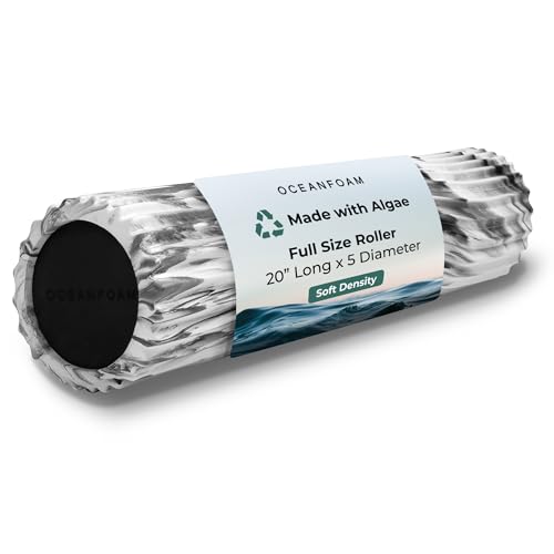 Oceanfoam Soft Tidal Roller (Black Marbled) - Low Density Foam Roller for Physical Therapy, Back Pain, Excercise & Stretching - Wave Textured - Yoga, Athletics, & Wellness - Full Size, 20" x 5" - color: Black Marbled