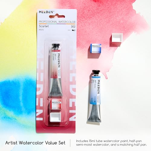 MEEDEN Professional Artist Watercolor Paint: Prussian Blue - 15ml/0.5oz | Water Color Tube, Semi-Moist Pigment Half Pan and Empty Matching Half Pan for Artists Pros - color: Prussian Blue