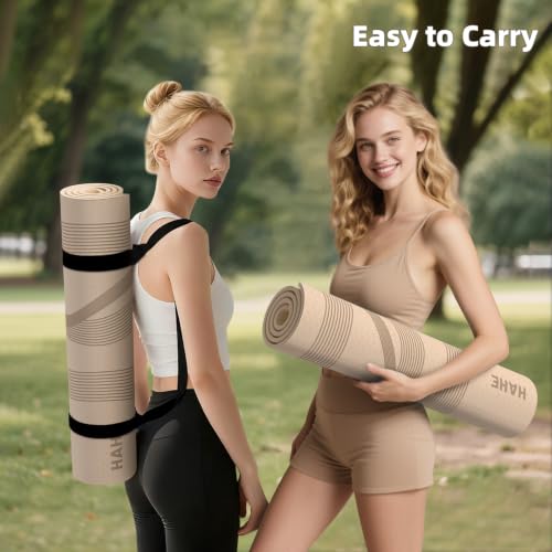 Yoga Mat High Density Exercise Mat, 76"x32"x0.27"Thick Wide & Large Yoga Mat for Women Men, Professional POE Workout Mat for Yoga, Pilates, Fitness & Stretching - color: Beige