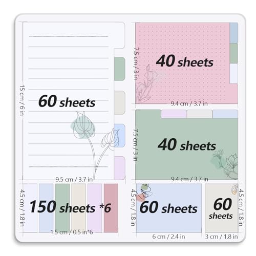 Hommie Sticky Notes Set, Divider Sticky Notes 410 Packs Planner Sticky Note Dividers Tabs with Color Coding for School Supplies, Office Supplies, Book Notes,Bible Sticky Notes - color: Flower(white Background)