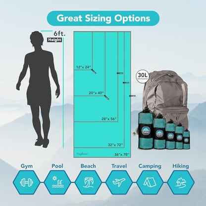 Youphoria Microfiber Travel Towel Fast Drying Lightweight - Quick Dry Towel for Camping, Beach, Backpacking, Hiking & Sport - color: Mint/Gray, style: 20" x 40" (Small)