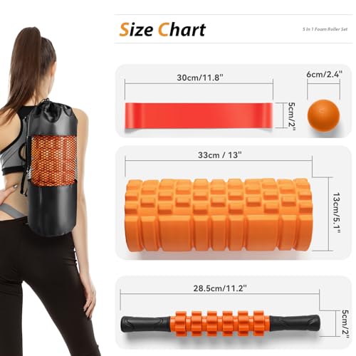 SUBCULTUREPICK 5-in-1 Foam Roller Set Trigger Point Exercise Foam Roller | High Density Deep Tissue Muscle Massage, Muscle Roller, Massage Ball, Stretching Strap, for Physical Therapy & Pain Relief - color: Orange-new