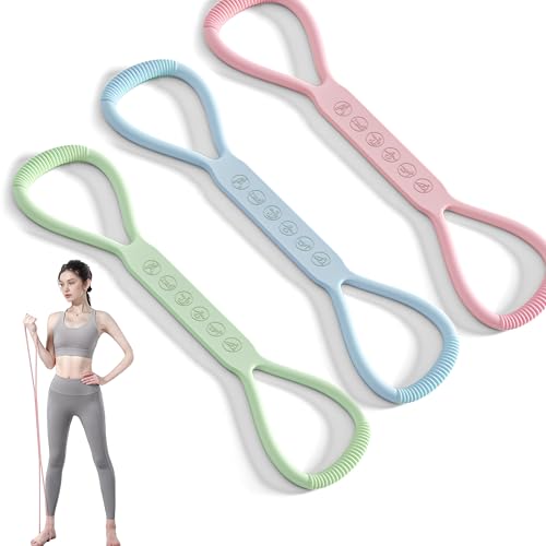 PROIRON Figure 8 Resistance Bands with Handles Exercise Band Stretch Bands for Yoga arm Chest and Shoulder Stretch 8 Shaped Resistance Band for Women - color: set- Pink/Blue/Green, size: Standard