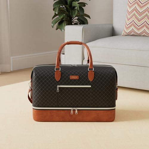 ITIEZY Weekender Bag for Women 21.5" Travel Duffel Large Carry On Bag 3PCS | Nylon Duffel Bag with Waterproof Shoe Compartment, Crossbody Bag and Toiletry Bag, Travel Weekend Hospital Overnight Gym Bag - color: 4-Black
