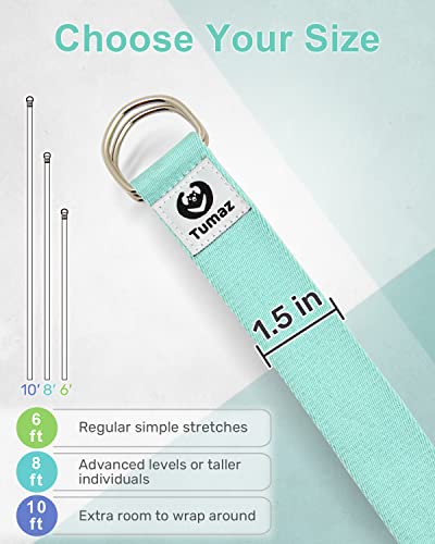 Tumaz Yoga Strap for Stretching with Adjustable D-Ring, 6/8/10 ft - color: 14. Turquoise, size: 6 Feet