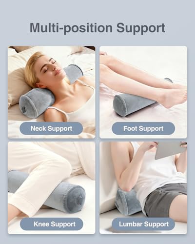 Luxtude Inflatable Neck Roll Pillow for Sleeping, Travel Neck Pillow - color: Grey-4.7" H