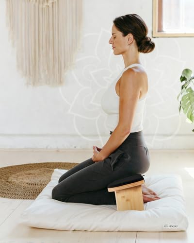 Hihealer Folding Bamboo Meditation Bench with Cushion & Carry Bag – Ergonomic Yoga and Prayer Stool for Comfort and Posture Support (Black) - color: Black
