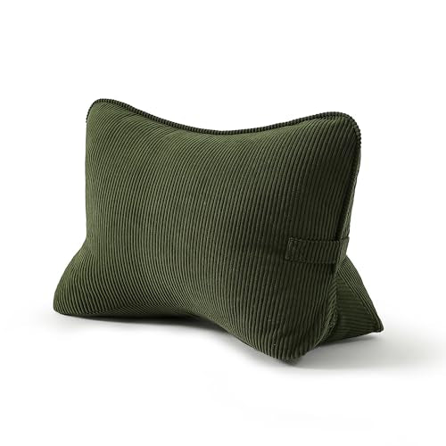 Pat. Pend. Corduroy Ergonomic Lumbar Support Pillow for Sitting Support, Triangle Back Cushion for Sofa, Armchair & Bed, Washable Cover, Avocado Green - color: Avocado Green