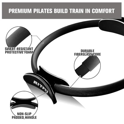 RitFit Pilates Ring 14 Inch Magic Fitness Circle for Inner Thigh Toning | Bonus Workout Guide & Storage Bag Included, Lightweight & Portable, Pilates Yoga Full Body Toning - style: Black Kit