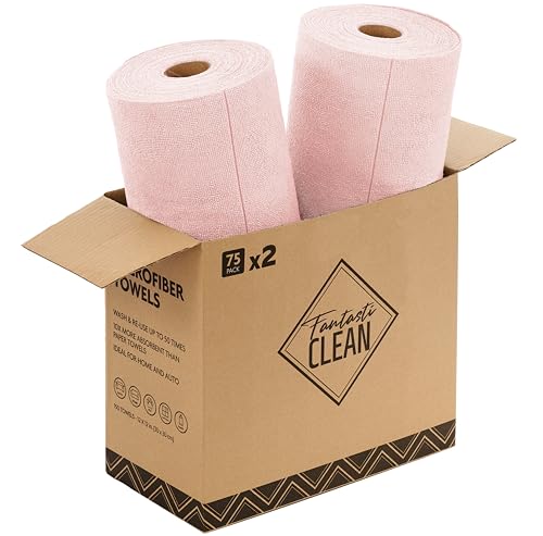 Fantasticlean Microfiber Cleaning Cloth Rolls- 150 Sheets (2 Rolls of Pink) - color: Pink, size: 150 pack