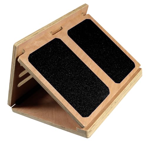 Adjustable Wood Slant Board — with Carry Bag — Calf Stretcher Board — Folds Flat — 4 Angles: 12°, 22°,32°, 42° — Non-Slip Rubber Bottom — Stainless Steel Hinges
