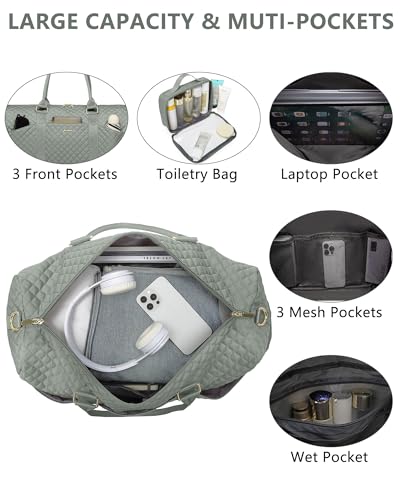 Women Weekender Travel Duffle Bag: Travel Duffel Overnight Bags with Shoe Compartment Large Carry on Tote with Toiletry Bag Weekend Traveling Yoga Gym Hospital Bag for Women with Wet Pocket Green - color: 04-Sage Green, size: Large