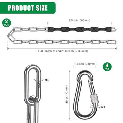 SELEWARE 2 Pcs 85" Stainless Steel Hanging Chains Heavy Duty Swing Chains - color: Black, size: 85" (2 Pcs)
