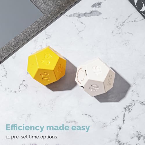 KADAMS Pomodoro Cube Timer Productivity-11 Preset Countdowns, Flip-to-Start Gravity Activation - Sound Vibrate Mute Rechargeable - Ideal for ADHD Kid Kitchen Classroom Cook Study Exercise - White