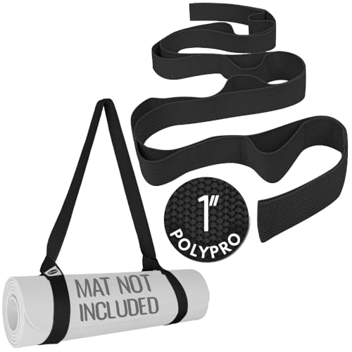 TECEUM Bundle of 2 Items – Yoga Mat Strap Black 64 IN & Stretching Strap for Yoga Black Polypropylene 1” – Mat Holder Sling For All Mats – Leg Strap for Exercising, Physical Therapy