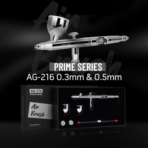 Airgoo Prime Series Airbrush Kit AG-216 Dual Action Gravity Feed Airbrush Kit with 0.3mm/0.5mm Nozzles & Needles, 7CC/10CC Fluid Cups for Tattoo, Modeling, Cake Decor, Nail Painting