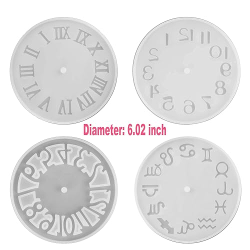 4Pack of Clock Face Molds Silicone Mold By Resin Casting, for DIY Resin Crafts Home Wall Decoration 5.9 X 5.9inch