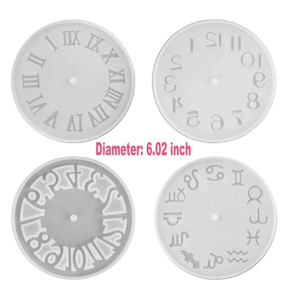 4Pack of Clock Face Molds Silicone Mold By Resin Casting, for DIY Resin Crafts Home Wall Decoration 5.9 X 5.9inch