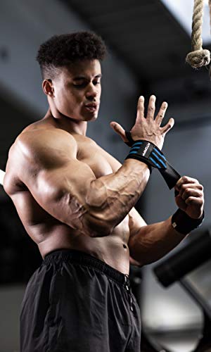 Fitgriff® Wrist Wraps for Weightlifting (18") Heavy-Duty Support for Gym, Bench Press, and Pushups (1 Pair) - for Men and Women (Black/Blue) - color: Black/Blue