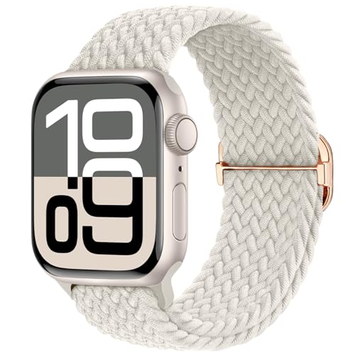 Braided Stretchy Nylon Band Compatible for Apple Watch Bands Women Men - color: Starlight, size: 38mm/40mm/41mm/42mm