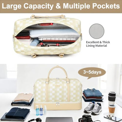 IBFUN Weekender Bags for Women, 21" Travel Duffle Bag with Shoe Compartment - color: F2-Khaki