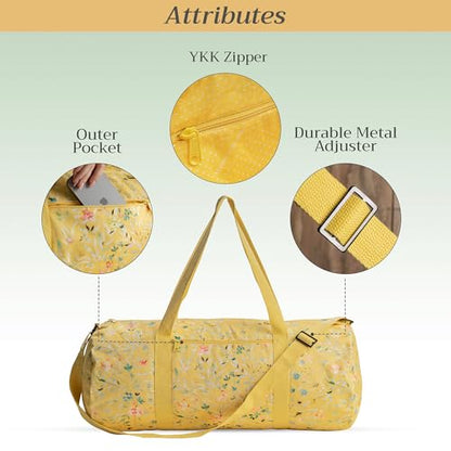 Maison d' Hermine Yoga Mat Duffle Bag Gym Tote Yoga Mat Carry Bag | Cylindrical bag for Woman Men Gifts Adjustable shoulder straps with Drawstring Water Bottle Pocket and zipper pocket - color: Colmar - Yellow, style: Yoga Mat Gym Bag