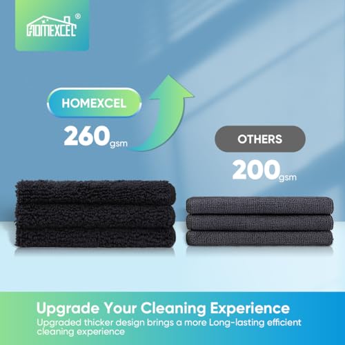 HOMEXCEL Black Microfiber Cleaning Cloth, Microfiber Towels for Car, 12 PK | Lint Free Cleaning Rags for Household, Kitchen, Car Wash Towels for Detailing Drying, Scratch-Free, 11.5"X 11.5" - color: Black