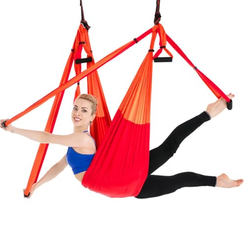 Aerial Trapeze Yoga Hammock Kit - Ultra Strong Antigravity Yoga Flying Sling Inversion Swing Tool Set - color: Mixed Red
