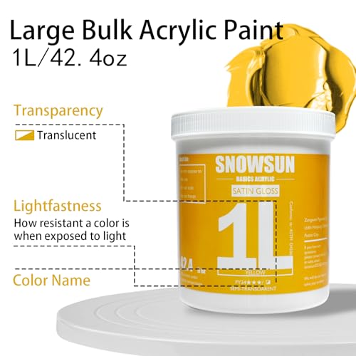 SNOWSUN Heavy Body Acrylic Paint, 1L (40oz) Bulk Cadmium Yellow - Non Toxic Artist Grade Thick Paint for Canvas, Wood, Ceramic & Crafts - color: yellow
