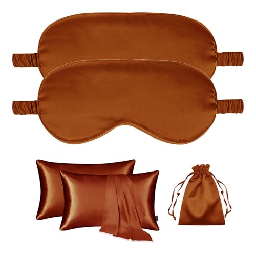 5Pcs Silky Sleep Mask Eye Masks Breathable Soft Satin Pillowcases Set for Sleeping Similar to Silk Pillowcase Travel Gift - color: Maple-queen Size