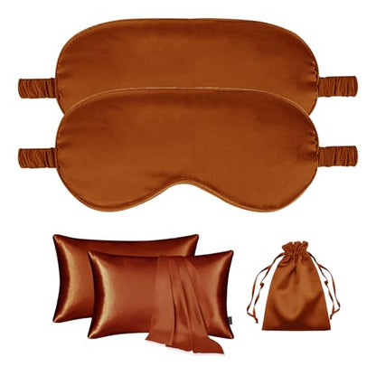 5Pcs Silky Sleep Mask Eye Masks Breathable Soft Satin Pillowcases Set for Sleeping Similar to Silk Pillowcase Travel Gift - color: Maple-queen Size