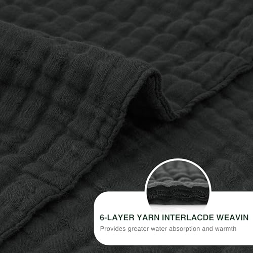 Love's cabin 100% Cotton Muslin Blanket, 6 Layer Lightweight Breathable Gauze King Size Blanket 108 x 90 Inches, Soft Summer Blanket for Bed, Black - color: Black, size: King(108"x90")
