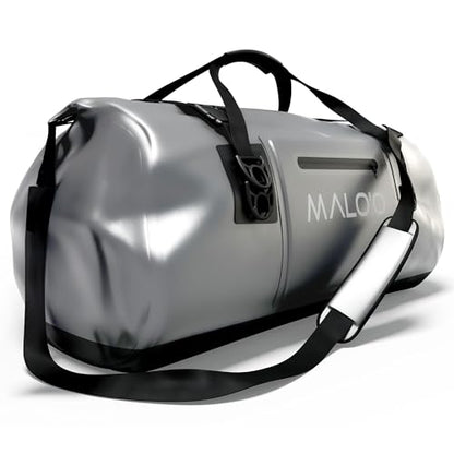 Malo’o Waterproof Dry Duffel, Heavy-Duty Roll Top Waterproof Gear Bag with Shoulder Strap & Molle Loops, Marine Duffel for Kayaking, Boating, Camping, Beach & Travel, Grey, 60L - color: Grey, size: 60L