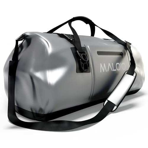 Malo’o Waterproof Dry Duffel, Heavy-Duty Roll Top Waterproof Gear Bag with Shoulder Strap & Molle Loops, Marine Duffel for Kayaking, Boating, Camping, Beach & Travel, Grey, 60L - color: Grey, size: 60L