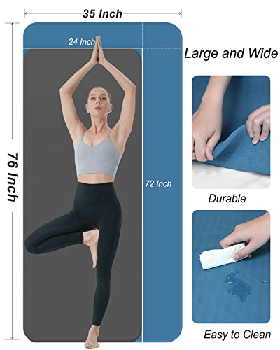 YR Large Exercise Mat 76"x35" 10mm Thick TPE Yoga Mat Non Slip | Workout mats, home gym, anti-tear, easy-to-clean, odor-less, excellent cushion, with yoga bag - color: Blue