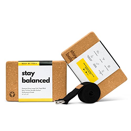 Cork Yoga Blocks 2 Pack – Premium Cork Grain, Highly Stable, Chip Resistant - color: Stay Balanced