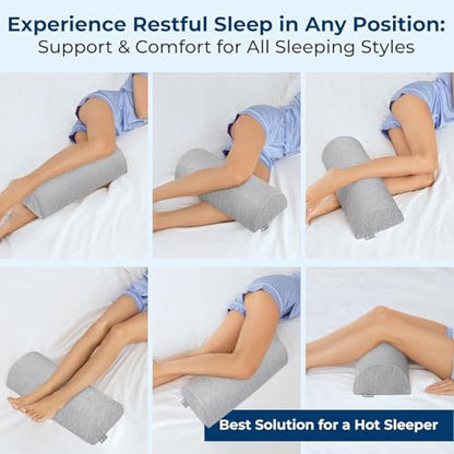 5 STARS UNITED Knee Pillow for Back Sleeping – Half Moon Bolster Pillow for Legs, Under Knee Pillow for Sleeping on Back, Memory Foam Leg Pillow for Back Pain, Arctic Gray