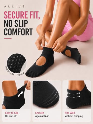 ALLIVE Pilates Socks with Grips for Women, Bamboo Breathable Non Slip Socks for Yoga, Barre, Studio, and Home Use - color: 8pairs 2black2white2pink2purple