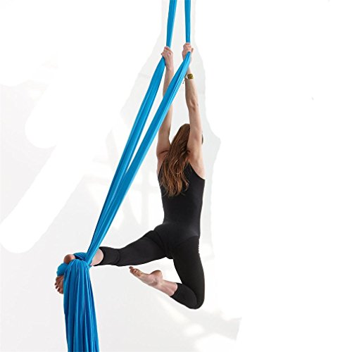 Durable Aerial Silks Starter Kit with 11-Yard Yoga Hammock & Hardware | Aerial Swing for Acrobatic Flying Yoga & All Levels, Aerial Rigging Point up to 14ft, Durable, Safe - color: Light Blue